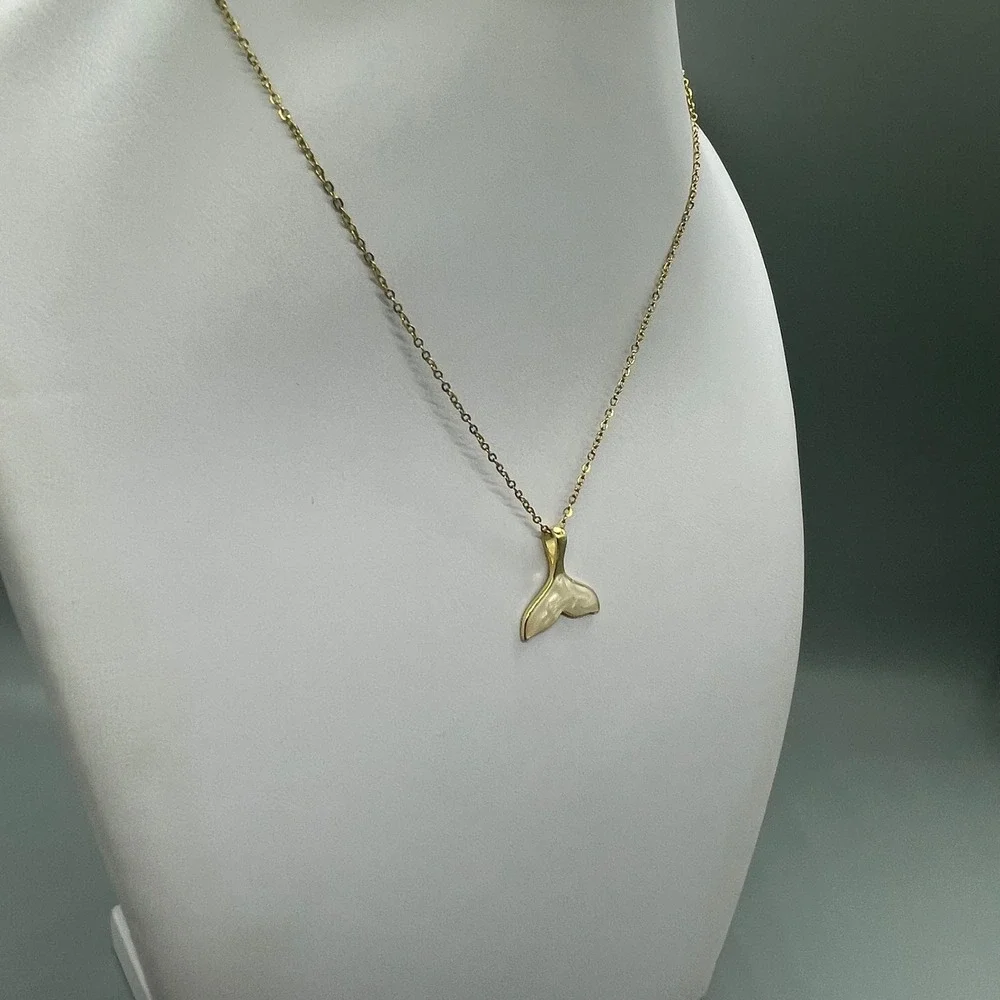 Whale Tail‎ Pendant Necklace White Enamel Mermaid Fluke Nautical Jewelry